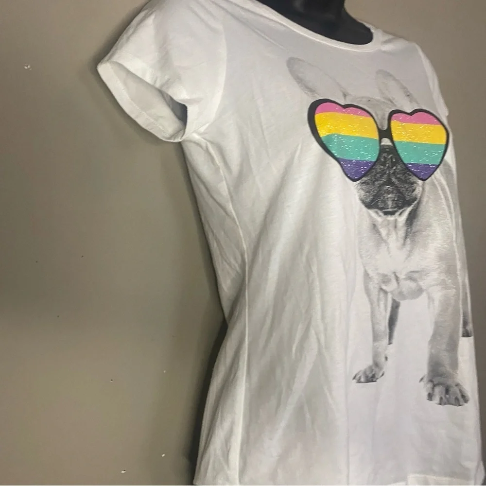 Justice Girls Colorful Glasses Dog Graphic Short Sleeve T-Shirt